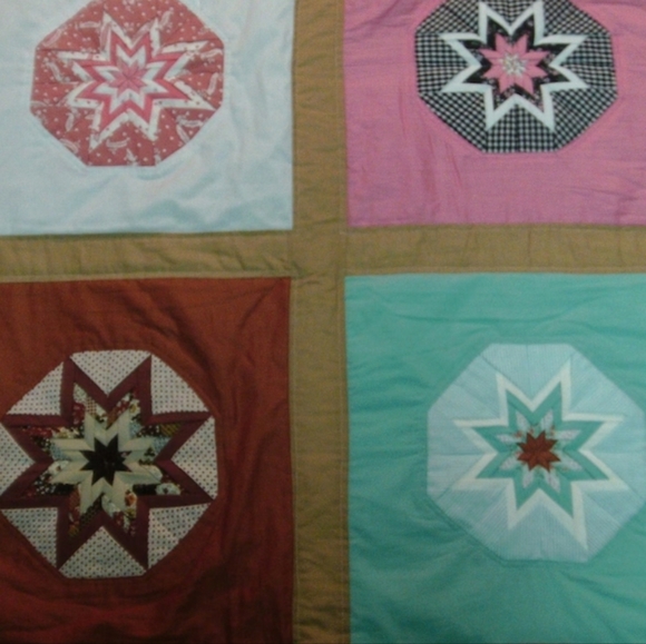Folded Stars hand quilted bedspread blanket multi color full heavy unique burst - Picture 11 of 16